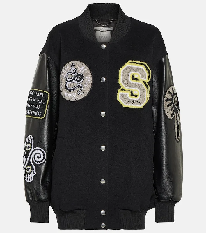 Stella McCartney Appliqu√É¬© wool varsity jacket Herringbone Jacket Houndstooth Jacket Plaid Jacket