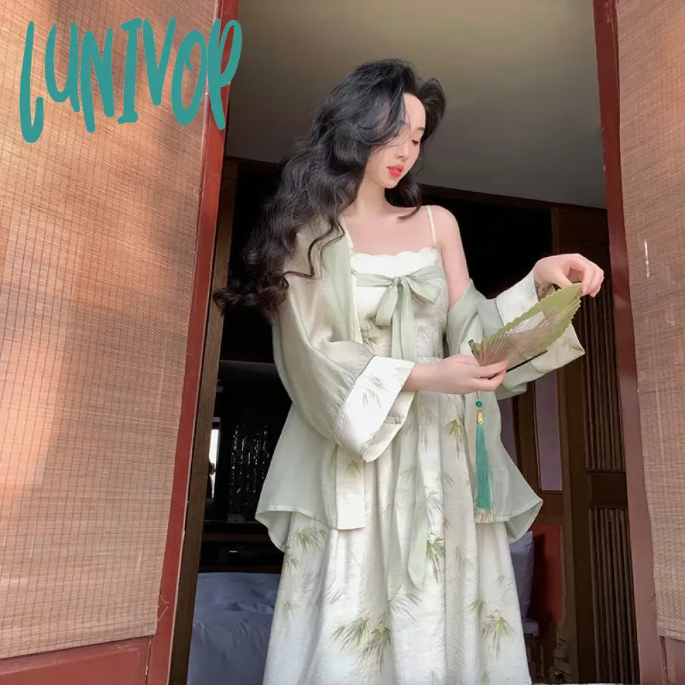 Lunivop Elegant Women Dress New Chinese Style Two Pieces Sets Vintage Slip Dress Sweet Casual Cardigan Overall Ladies Outfit Summer Tailored Straight A-Line Lunivop Elegant Women Dress New Chinese Style Two Pieces Sets Vintage Slip Dress Sweet Casual Cardigan Overall Ladies Outfit Summer Tailored Straight A-Line