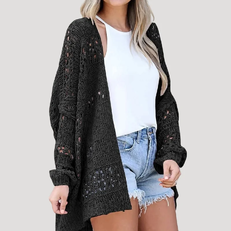 Lightweight open-knit crochet cardigan Chenille Blend Fleece Blend Nylon Blend