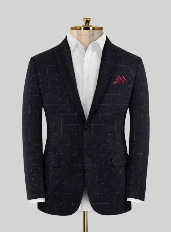 Reda Flexo Dark Blue Checks Wool Jacket Hooded Jacket Caped Jacket Shawl Collar Jacket