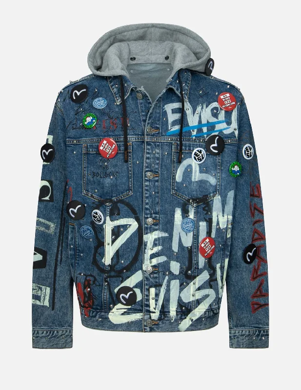 Allover Studs and Pins Loose Fit Denim Jacket Insulated Jacket Fitted Jacket Loose Jacket