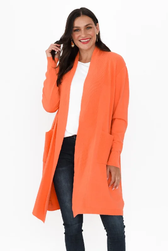 Kindred Orange Pocket Cardigan Boxy Cardigan Fitted Cardigan A-Line