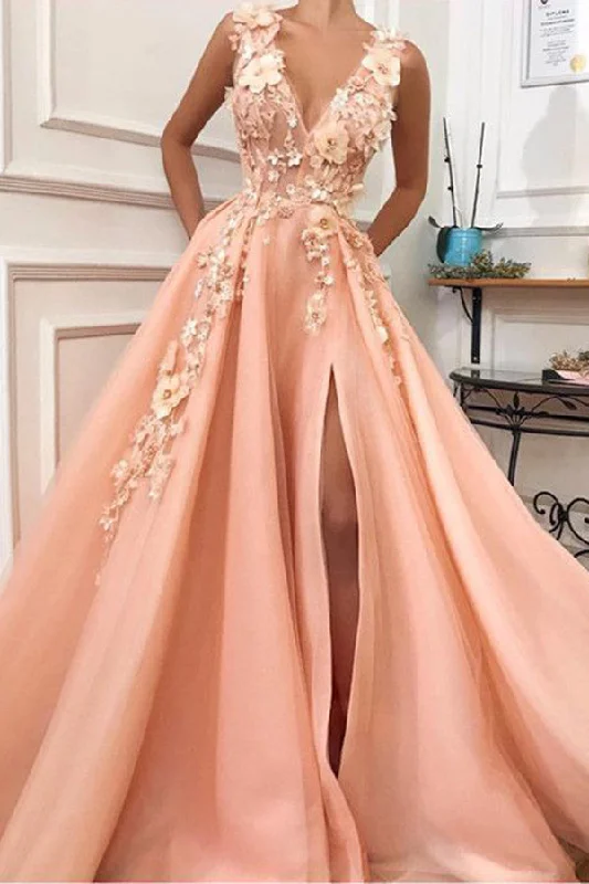 Charming V neck Long Prom Dresses,Tulle Evening Party Dress with Flower OKH55 Tunics Mesh breathable Charming V neck Long Prom Dresses,Tulle Evening Party Dress with Flower OKH55 Tunics Mesh breathable