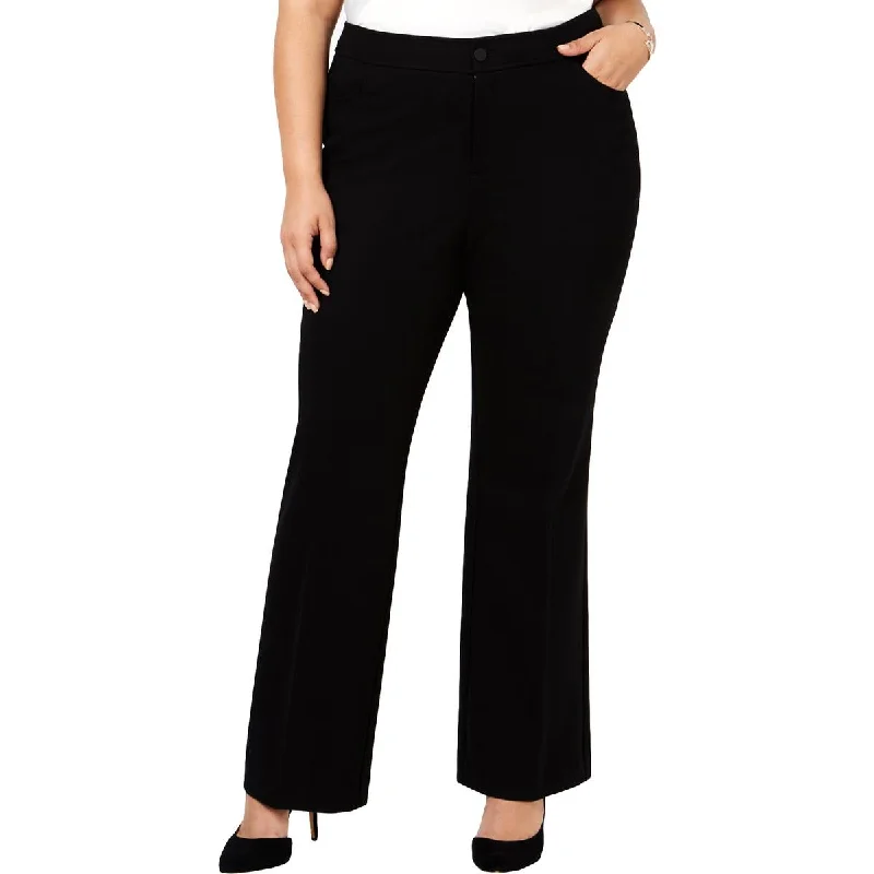 Anne Klein Womens Plus Formal Office Wear Wide Leg Pants Fashionable Button-Up Pants