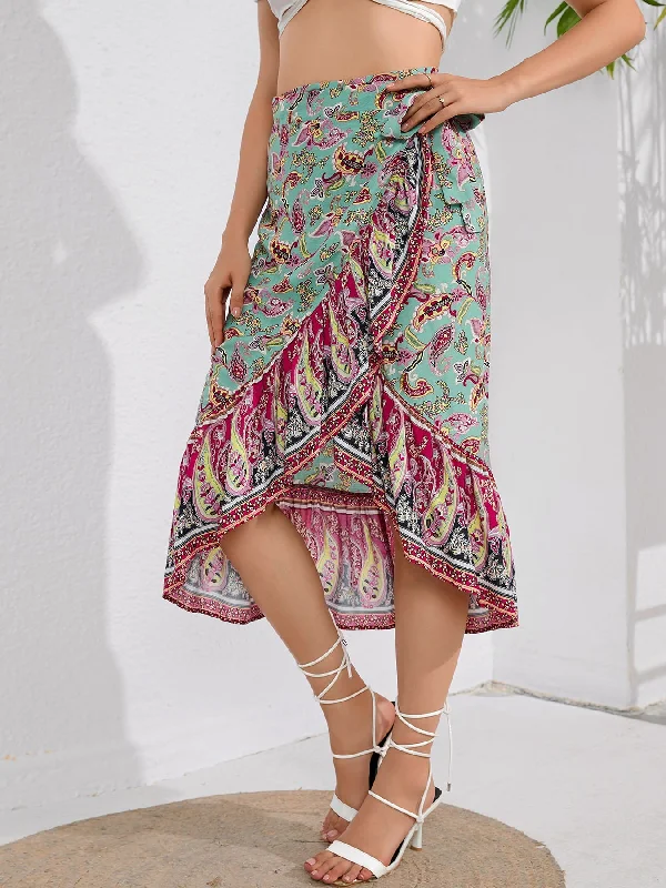 Tie Waistband Flounce Hem Midi Skirt velvet skirt luxury