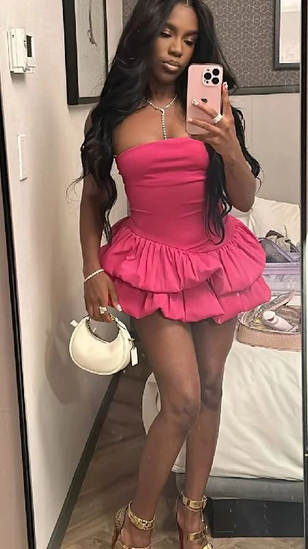Pink Strapless Sheath Lovely Short Party Dress, DP2693 Tunics Polka dots