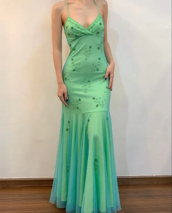Green Beading Tulle Backless Charming Vintage Evening Party Dress, DP2498 Tunics Top rated Green Beading Tulle Backless Charming Vintage Evening Party Dress, DP2498 Tunics Top rated
