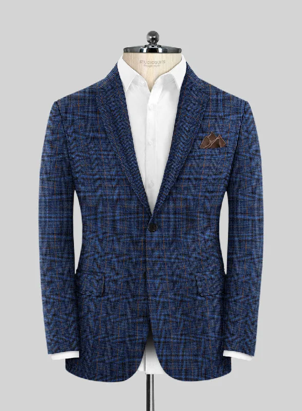 Reda Azul Blue Checks Wool Jacket Nylon Jacket Polyester Jacket Spandex Jacket