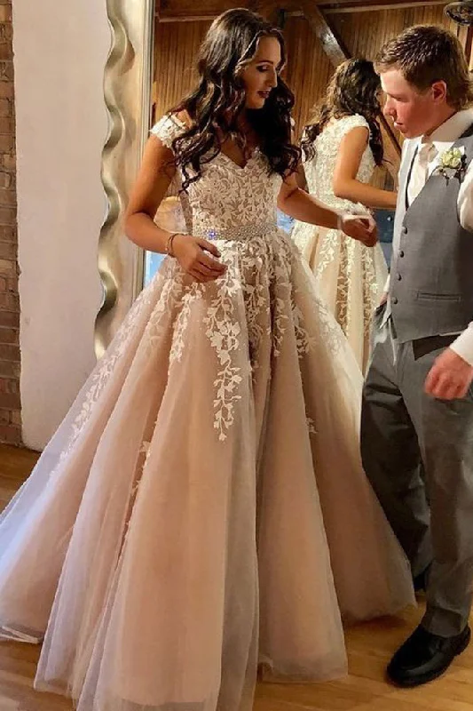 Charming A-line V Neck Long Prom Dress with White Appliques Formal Party Dress OKU17 Tunics Solid Classic