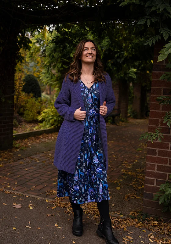 Purple Long Line Ribbed Knitted Cardigan Long Cardigan Short Cardigan Medium Cardigan
