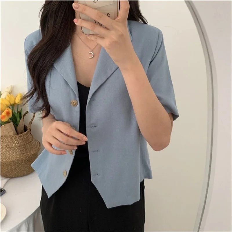 HziriP 2022 Plus Size M-XL Casual Retro Femme Coats OL Streetwear Vintage Thin Summer OL Jackets Women Loose Solid Blazers Wool Jacket Cashmere Jacket Tweed Jacket