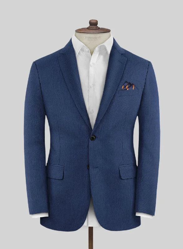 Lanificio Zegna Trofeo Cobalt Blue Wool Jacket Notch Collar Jacket Peter Pan Collar Jacket Cowl Neck Jacket