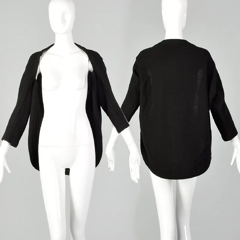 Yohji Yamamoto 1990s Black Open Cardigan Houndstooth Herringbone Solid