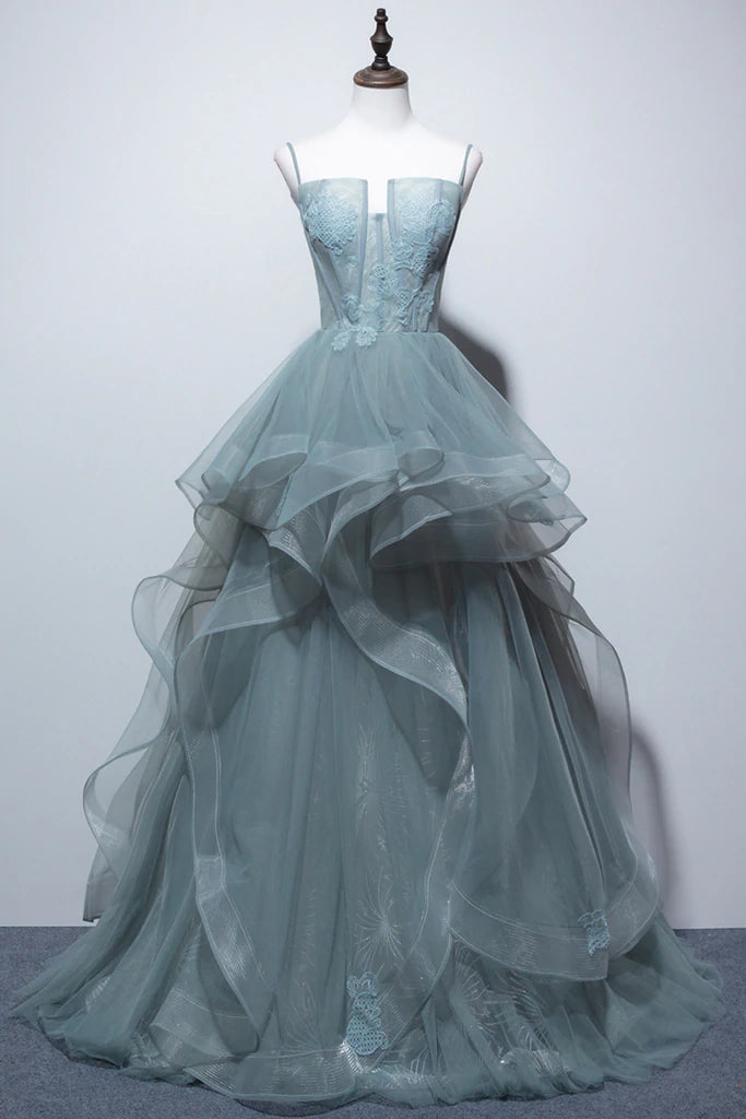 Princess Spaghetti Straps Tulle Long Formal Prom Dress Formal Evening Party Dress OK1383 Tunics Favorite customer