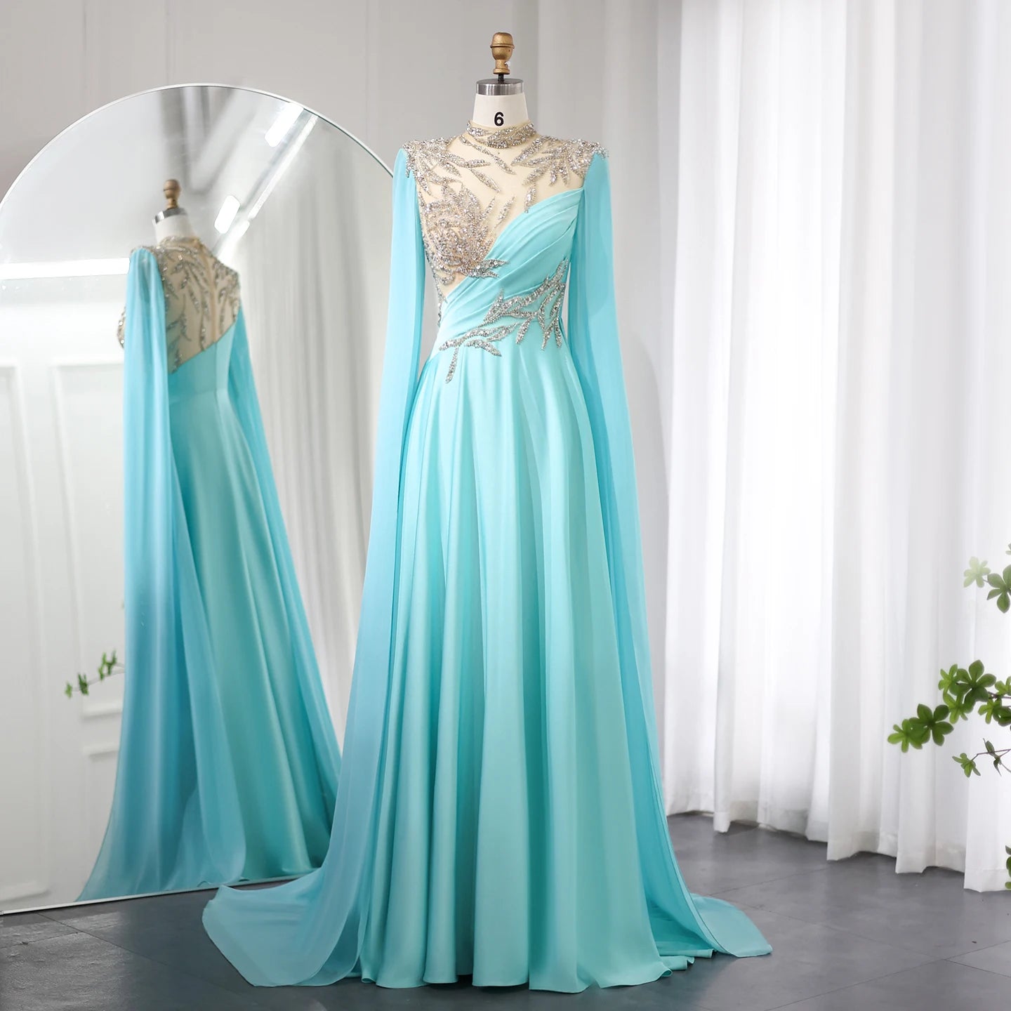 Luxury Crystal Turquoise Blue Evening Dress With Cap Sleeves 2024 High Neck Arabic Women Wedding Party Dress Sz207 Boatneck Modish Everyday Luxury Crystal Turquoise Blue Evening Dress With Cap Sleeves 2024 High Neck Arabic Women Wedding Party Dress Sz207 Boatneck Modish Everyday