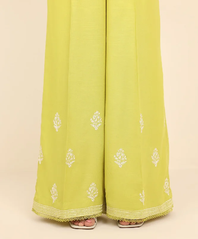 Embroidered Raw Silk Flared Pants Elegant Dress Pants