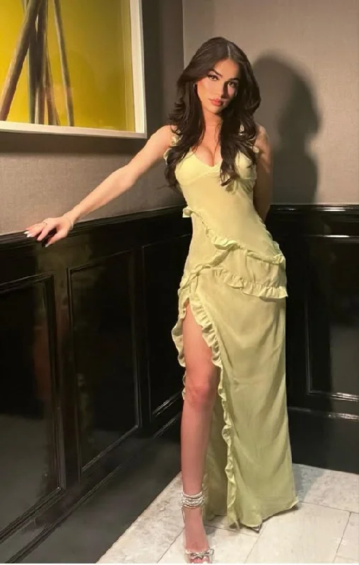 Light Green Sheath Ruffles Long Party Dress Wedding Guest Dress, DP3547 Shift Classic Vintage Light Green Sheath Ruffles Long Party Dress Wedding Guest Dress, DP3547 Shift Classic Vintage