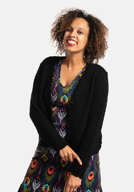 Black Long Sleeve Scallop Cardigan Plaid Cardigan Polka Dot Checkered