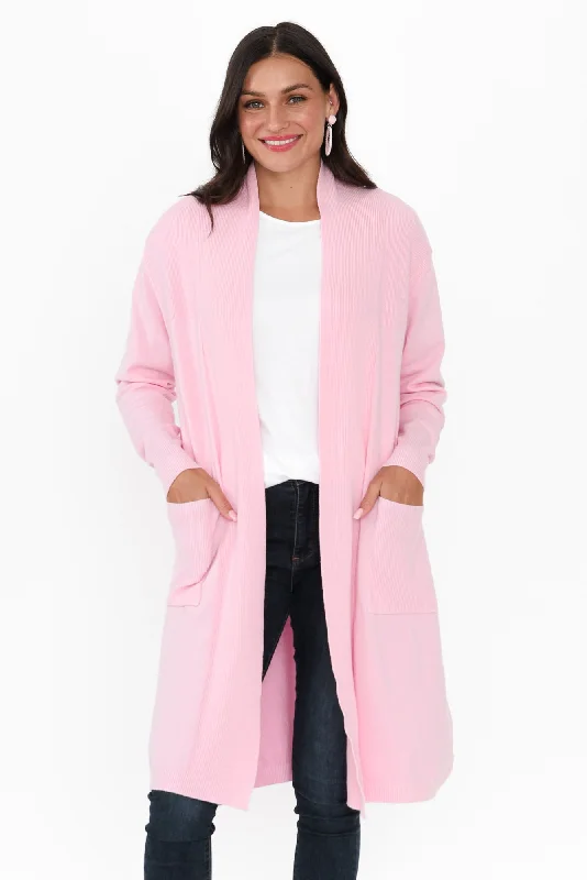 Kindred Pink Pocket Cardigan Solid Color Striped Floral Print