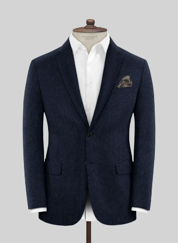 Reda Hopsack Dark Blue Wool Jacket Front Pockets Side Pockets Patch Pockets