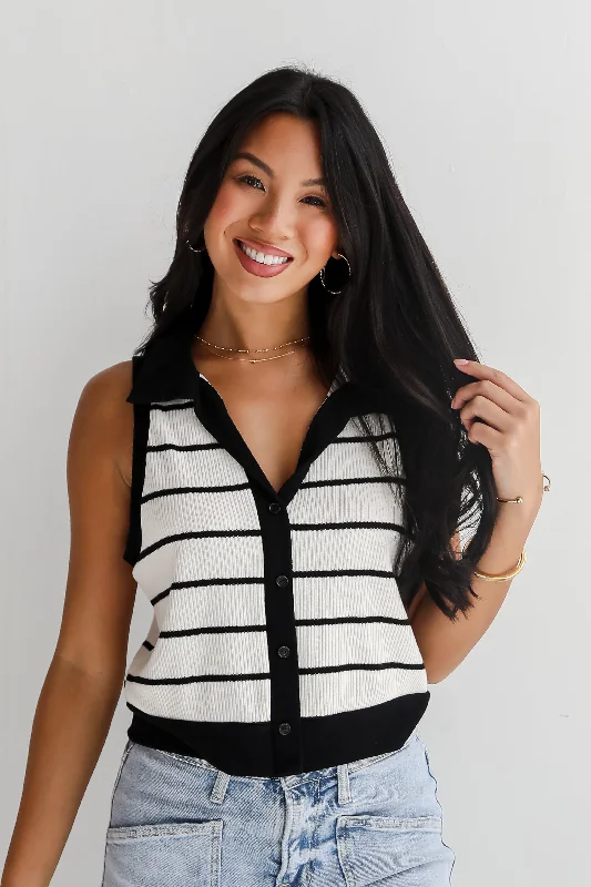 FINAL SALE - Novel Poise Cream Striped Collared Knit Tank vibrant tank top