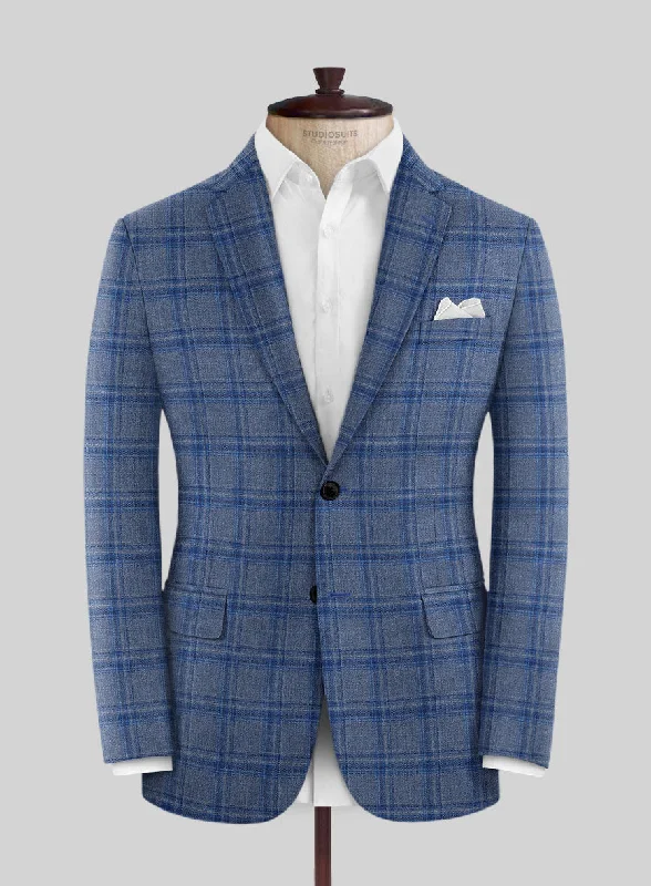 Reda Agodi Blue Checks Wool Jacket Print Jacket Jacquard Jacket Patchwork Jacket