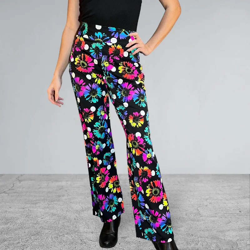 Electric Daisy Polka Dot Neon Straight Wide Leg Relaxed Fit Pants Comfortable Denim Leggings
