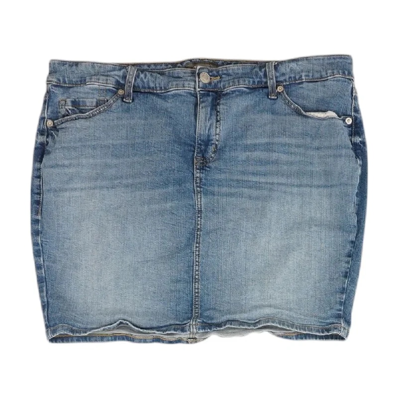 Blue Solid Mini Skirt leather skirt sleek