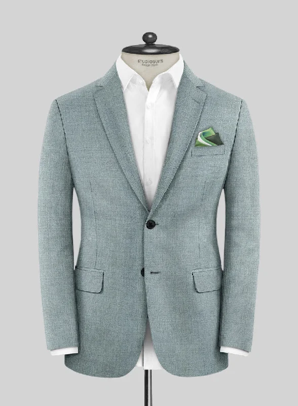 Lanificio Zegna Trofeo Moonstone Blue Wool Jacket Boat Neck Shawl Collar Notched Collar
