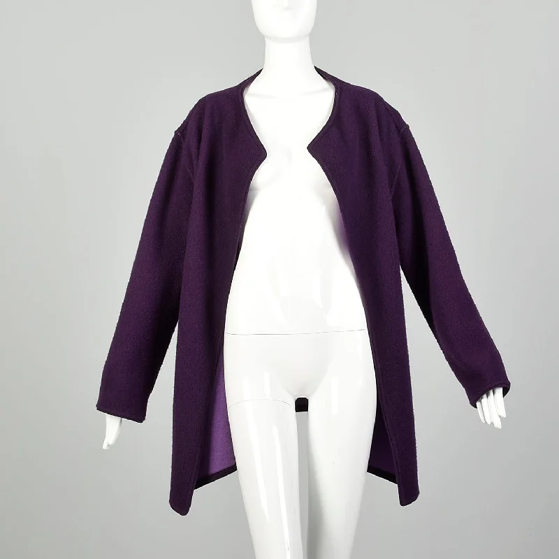 Eileen Fisher Purple Knit Cardigan Aubergine Clutch Jacket Print Jacquard Patchwork