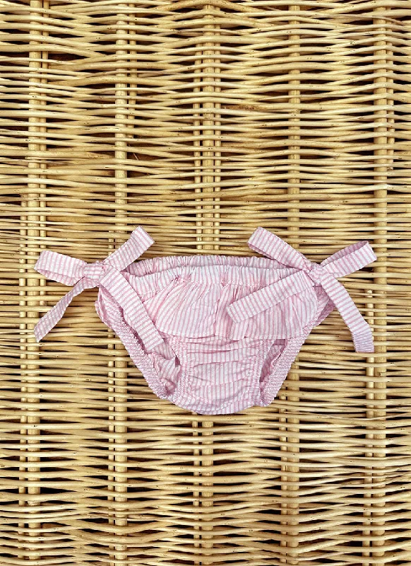Girly Striped Rouche cotton Swimsuit Halter Neck Swimsuit
