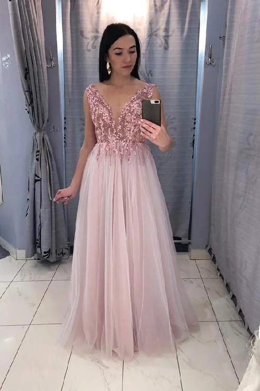 A-Line V-Neck Floor-Length Pink Prom Party Dresses with Sequins OKL69 Tunics Stylish modern A-Line V-Neck Floor-Length Pink Prom Party Dresses with Sequins OKL69 Tunics Stylish modern