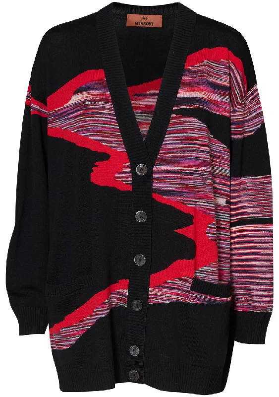 Buttoned Wool Cardigan Herringbone Houndstooth Plaid