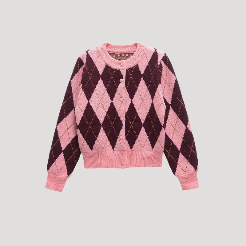 Argyle knit button-up cardigan Modern Contemporary chic