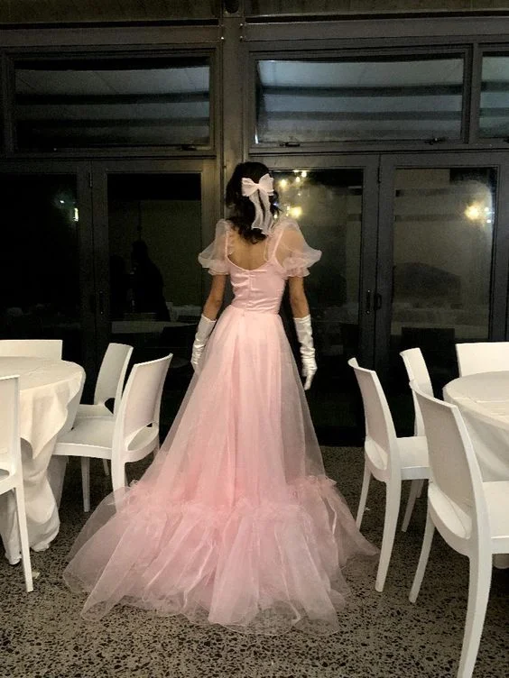 Pink Sweetheart Tulle A-Line Long Party Dress Birthday Outfits, DP2711 A-Line Day Work Pink Sweetheart Tulle A-Line Long Party Dress Birthday Outfits, DP2711 A-Line Day Work