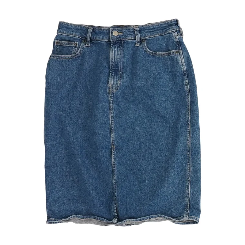 Blue Solid Midi Skirt modal blend skirt