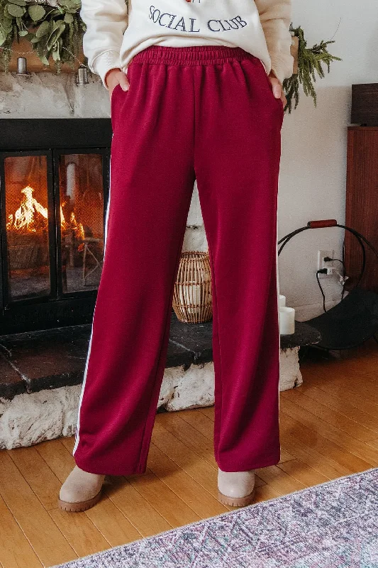 Burgundy Striped Athleisure Pants - FINAL SALE Chic Capri Pants