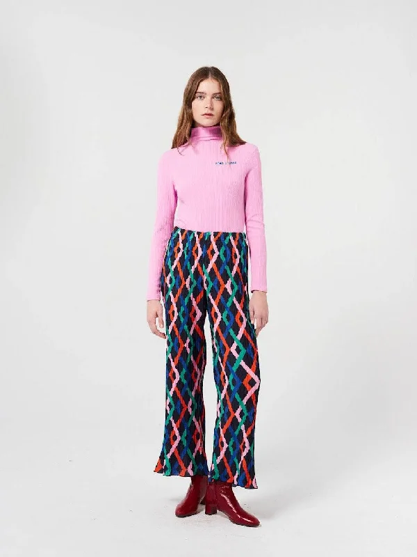 Fun Collection Multicolor Garland pleated flared pants Stylish Casual Pants