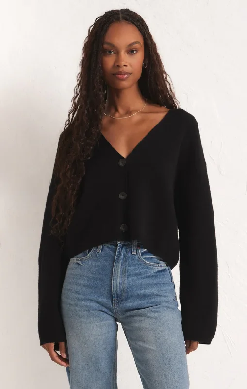 Z Supply Estella Cardigan Black Mesh Blend Leather Blend Suede Blend