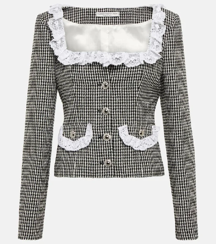 Alessandra Rich Lace-trimmed checked tweed jacket Corduroy Jacket Velvet Jacket Brocade Jacket