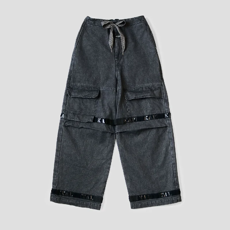 14oz CHARCOAL DENIM BAGGY PANTS Stylish Slim Trousers