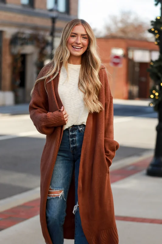 FINAL SALE - Chilly Day Charm Mocha Longline Sweater Cardigan Sequined Glittery Shiny
