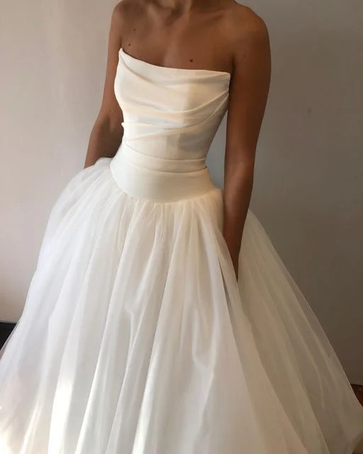 White Strapless A-Line Elegant Party Dress Light Wedding Dress, DP2798 Boat Neckline Classic White Strapless A-Line Elegant Party Dress Light Wedding Dress, DP2798 Boat Neckline Classic