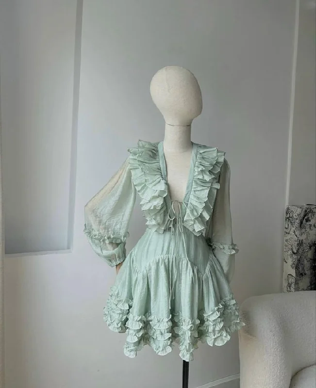 Mint Green V Neck A-Line Long Sleeves Short Party Dress Homecoming Dress, DP3436 Tunics Favorite customer Mint Green V Neck A-Line Long Sleeves Short Party Dress Homecoming Dress, DP3436 Tunics Favorite customer