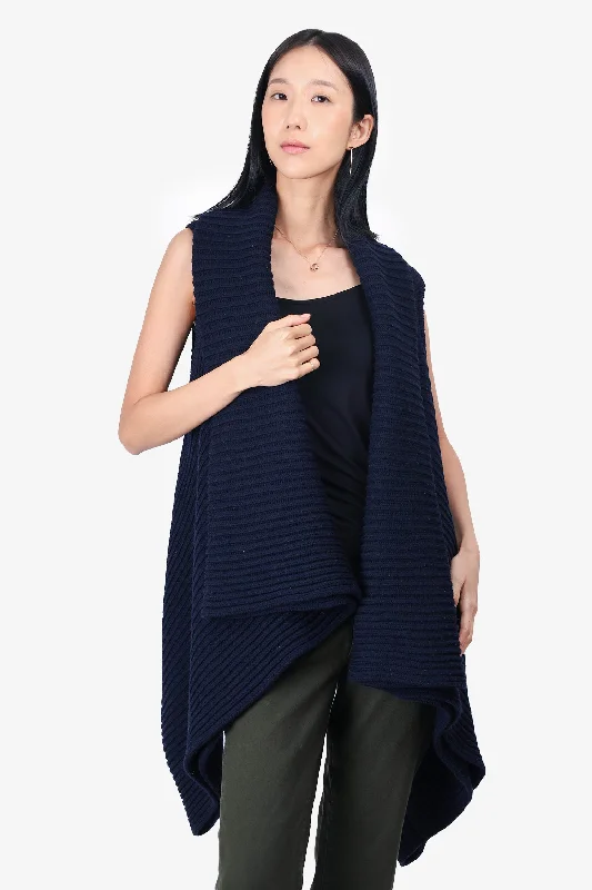The Row Navy Blue Virgin Wool Sleeveless Cardigan Size M/L Terry Blend Velvet Blend Canvas Blend The Row Navy Blue Virgin Wool Sleeveless Cardigan Size M/L Terry Blend Velvet Blend Canvas Blend