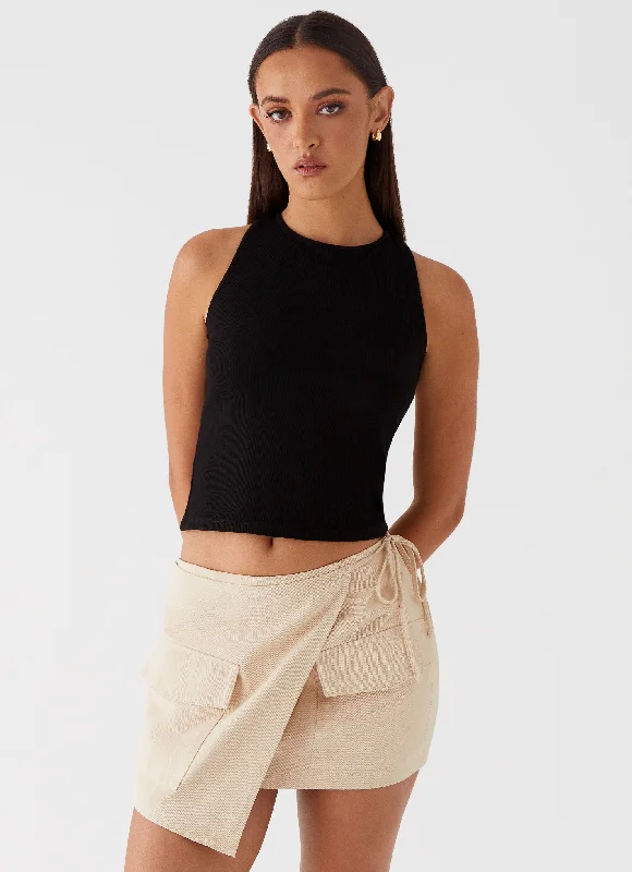 Rae Tie Side Pocket Skirt - Ivory corduroy skirt cozy