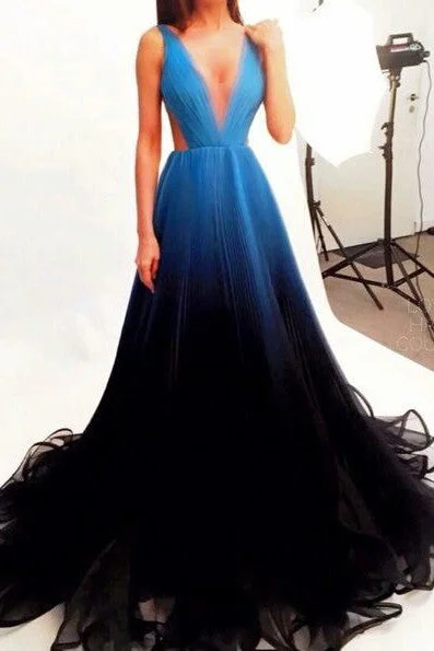 new Black Blue Gradient Tulle Long Evening Party Dress,A Line V-neck Prom Dress OK245 Boat Neckline Classic new Black Blue Gradient Tulle Long Evening Party Dress,A Line V-neck Prom Dress OK245 Boat Neckline Classic