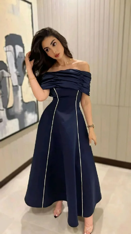 Dark Navy Off Shoulder A-Line Long Formal Party Dress Evening Gown, DP3484 Tunics Hiking breathable