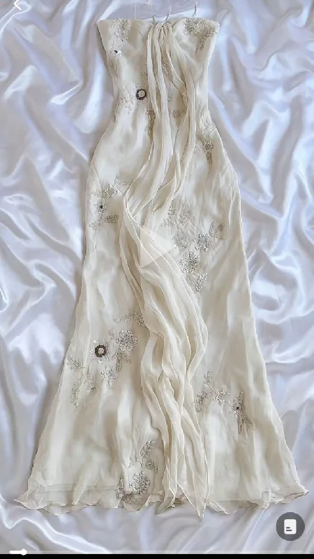 Light Ivory Chiffon Appliques Vintage Long Party Dress, DP2522 Tunics Chinos classic Light Ivory Chiffon Appliques Vintage Long Party Dress, DP2522 Tunics Chinos classic