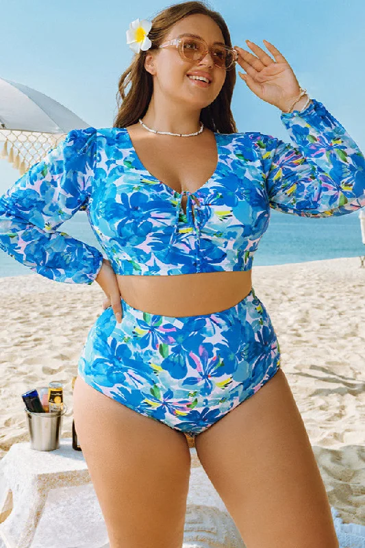 HN Women Plus Size 2pcs Set Swimsuit Long Sleeve V-Neck Padded Tops+Briefs Chic Swimsuit Cover-Up HN Women Plus Size 2pcs Set Swimsuit Long Sleeve V-Neck Padded Tops+Briefs Chic Swimsuit Cover-Up